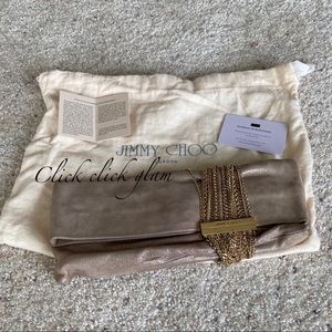Jimmy Choo Chandra sand champagne clutch bag